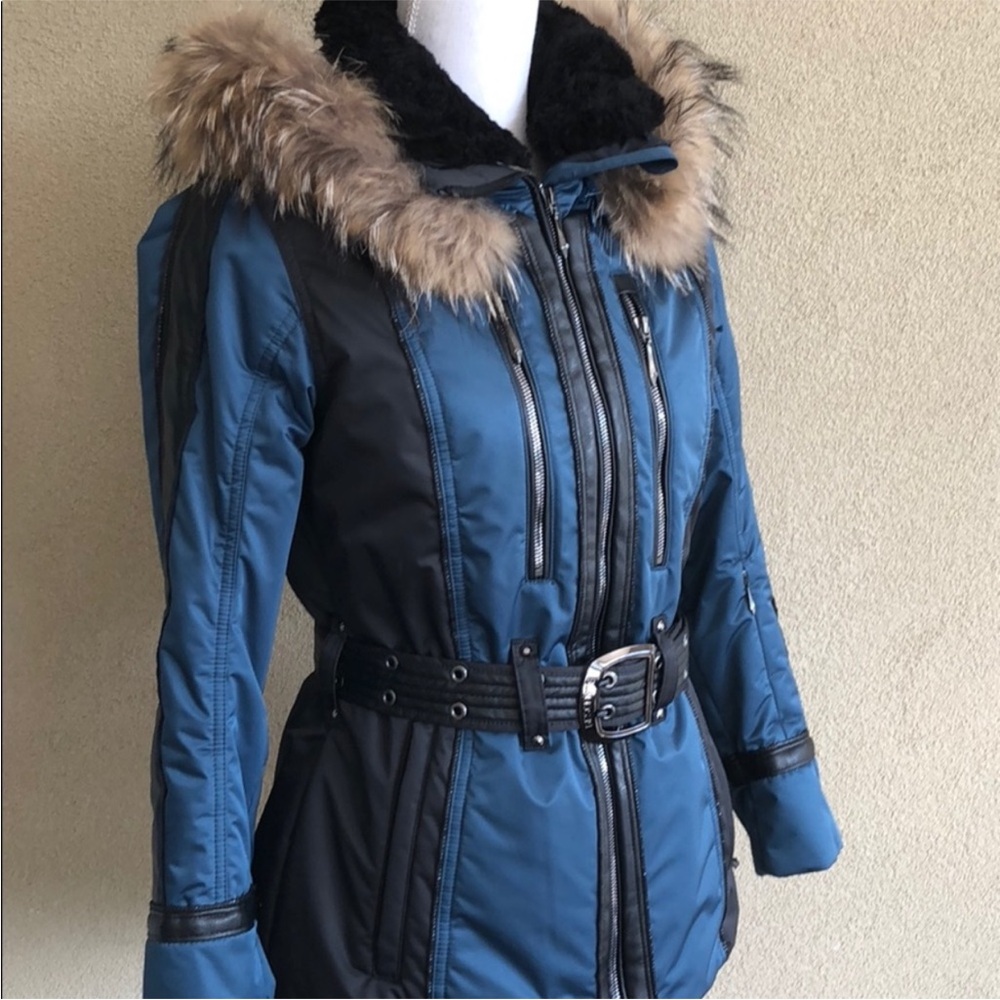 Descente ski jacket with real fur trim collar